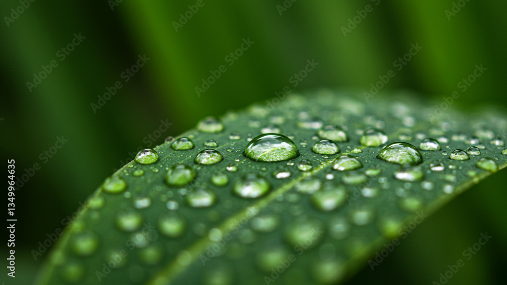 Close-Up of Water Droplets on a Fresh Green Leaf Background Close-Up of Water Droplets on a Fresh Green Leaf Background