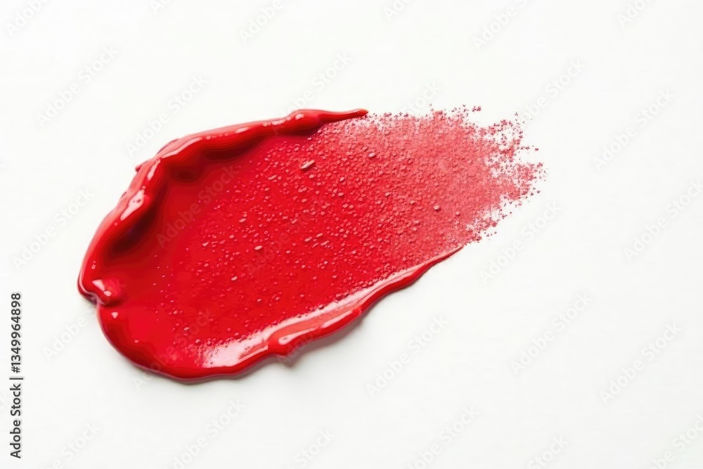 Bold red lipstick smear against stark white backdrop , background, art, texture