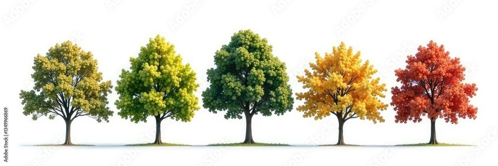 A row of isolated tree branches in shades of brown and green on a white background, solitude, minimalist A row of isolated tree branches in shades of brown and green on a white background, solitude, minimalist