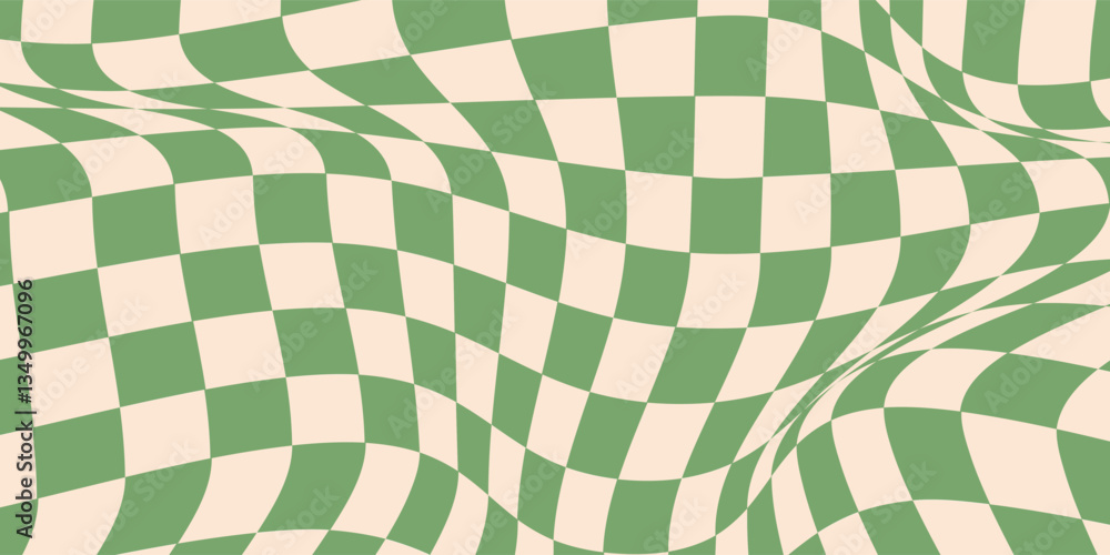 Seamless green checkerboard pattern. Repeating distorted checkered texture. Groovy trippy abstract background. Vintage retro style wallpaper for textile, fabric, wrapping paper. Vector check surface Seamless green checkerboard pattern. Repeating distorted checkered texture. Groovy trippy abstract background. Vintage retro style wallpaper for textile, fabric, wrapping paper. Vector check surface