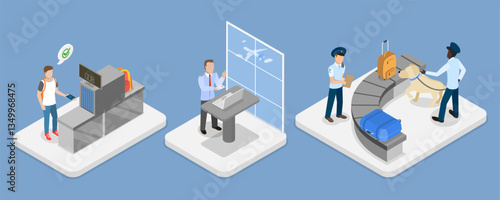 3D Isometric Flat Vector Illustration of Airport Security, Safety Check