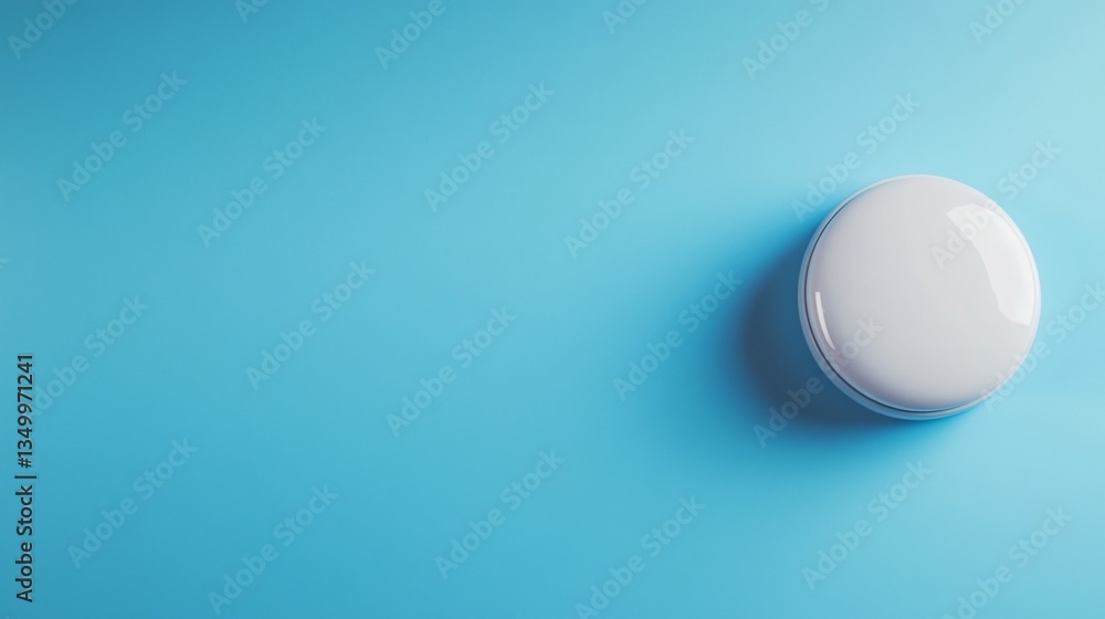 White, modern, round object sits on a solid, light-blue background White, modern, round object sits on a solid, light-blue background