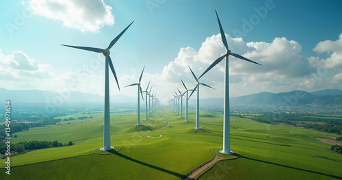 Wind Turbine Farm Green Rolling Hills