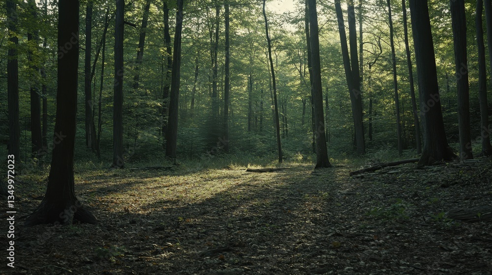Sunlit Woods: A serene, sun-dappled forest scene, with towering trees and soft light filtering through the canopy, creating a sense of peace and natural beauty. Sunlit Woods: A serene, sun-dappled forest scene, with towering trees and soft light filtering through the canopy, creating a sense of peace and natural beauty.
