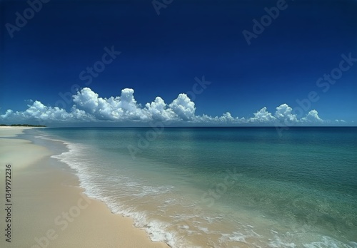 Serene Coastal View With Calm Waters and Fluffy Clouds on a Sunny Day