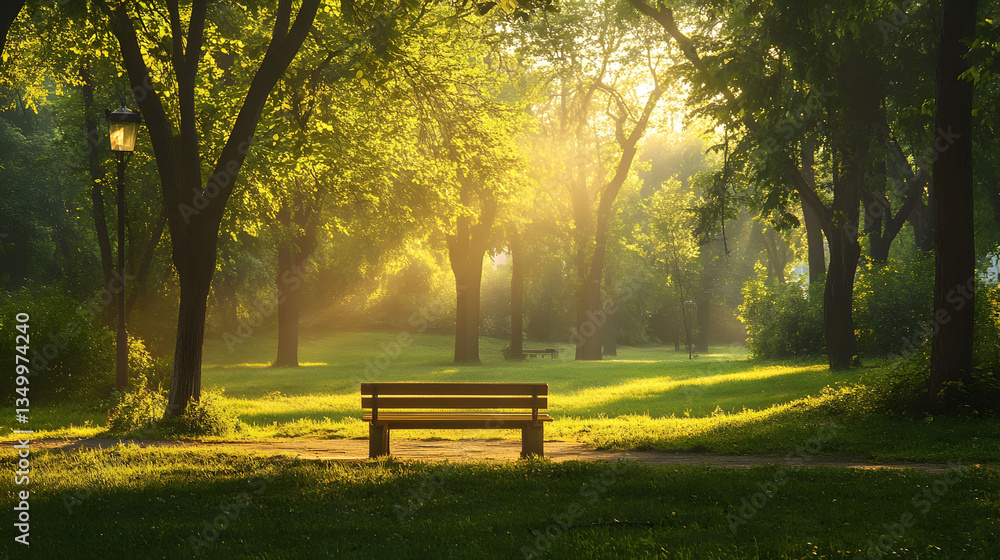 Serene Sunrise in a Lush Green Park Serene Sunrise in a Lush Green Park