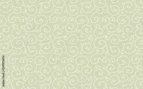 シームレスな和柄和紙のパターン。緑色、唐草模様。