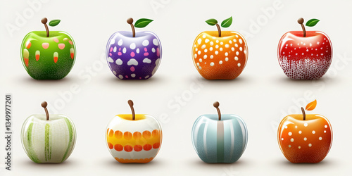 Whimsical caramel apple icon set unique watercolor design on white background creative fruit collection