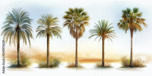 Unique watercolor palm tree icon set on white background nature graphic design vibrant environment