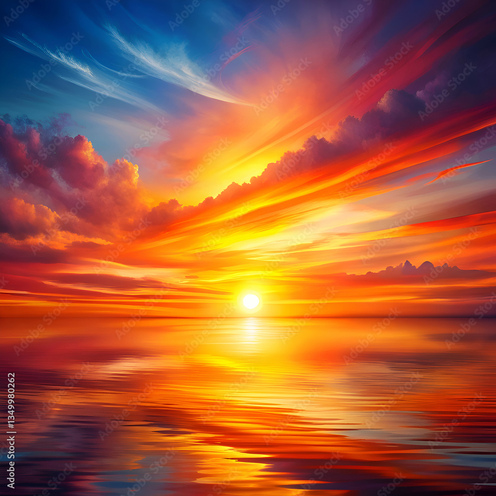 Stunning Sunset Over the Ocean with Golden Clouds and Water Reflections Stunning Sunset Over the Ocean with Golden Clouds and Water Reflections