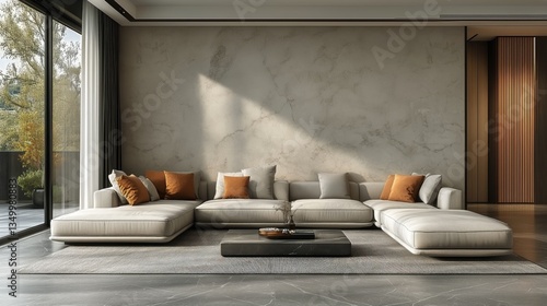 Cozy Modern Living Room With Comfortable Chairs and Natural Greenery Outside ...