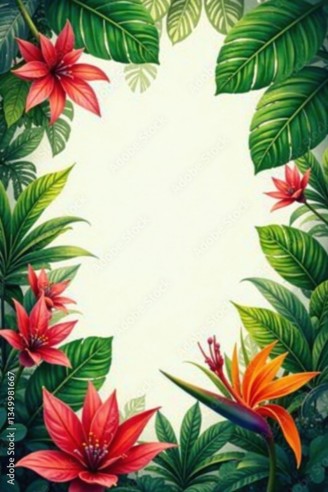 Vibrant exotic leaves and flowers in lush tropical garden, leaves, tropical Vibrant exotic leaves and flowers in lush tropical garden, leaves, tropical