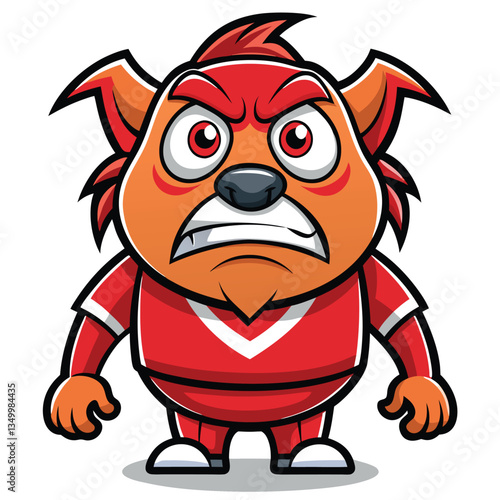 Angry cartoon mascot in red uniform