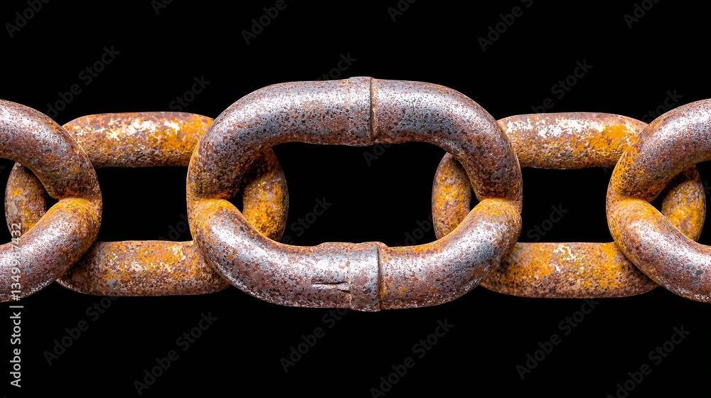 Fototapeta premium Rusty Chain Links Close Up Oxidized Metal Texture on Black Background