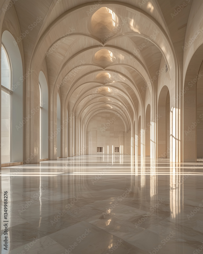 Serene museum hall showcasing marble architecture and bright light Serene museum hall showcasing marble architecture and bright light