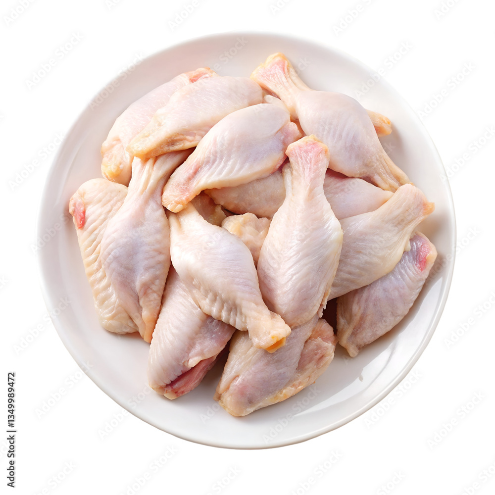 Raw chicken wings on a white plate isolated on transparent background
Raw chicken wings on a white plate isolated on transparent background