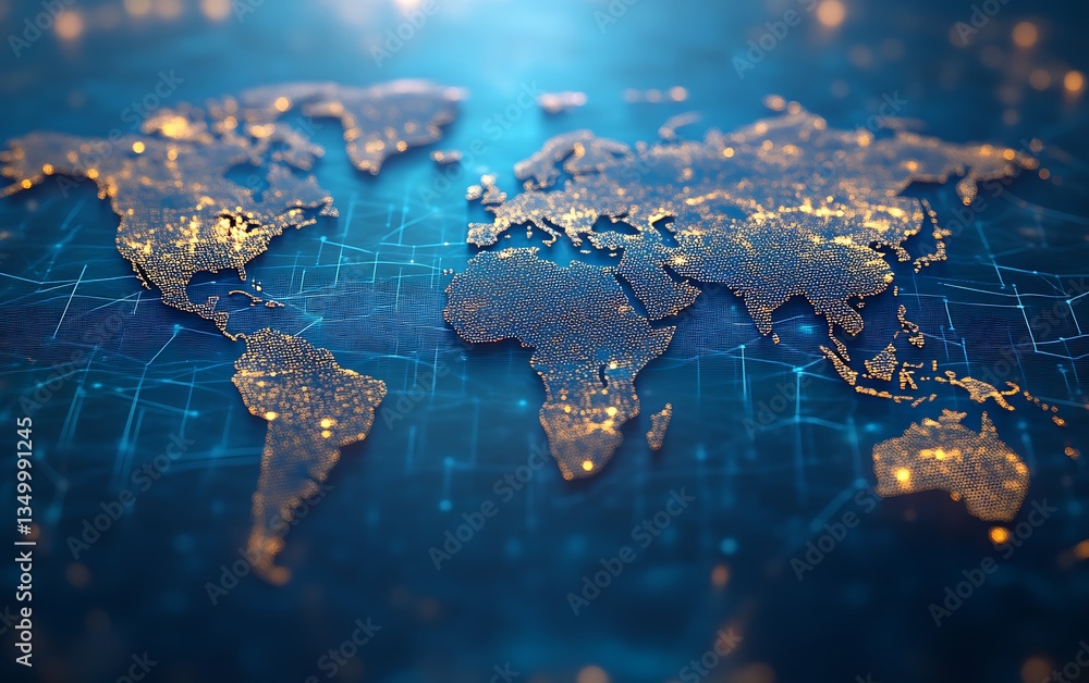 Glowing world map with network connections. Glowing world map with network connections.