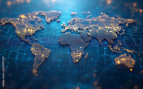 Fototapeta Naklejka Na Ścianę i Meble -  Glowing world map with network connections.