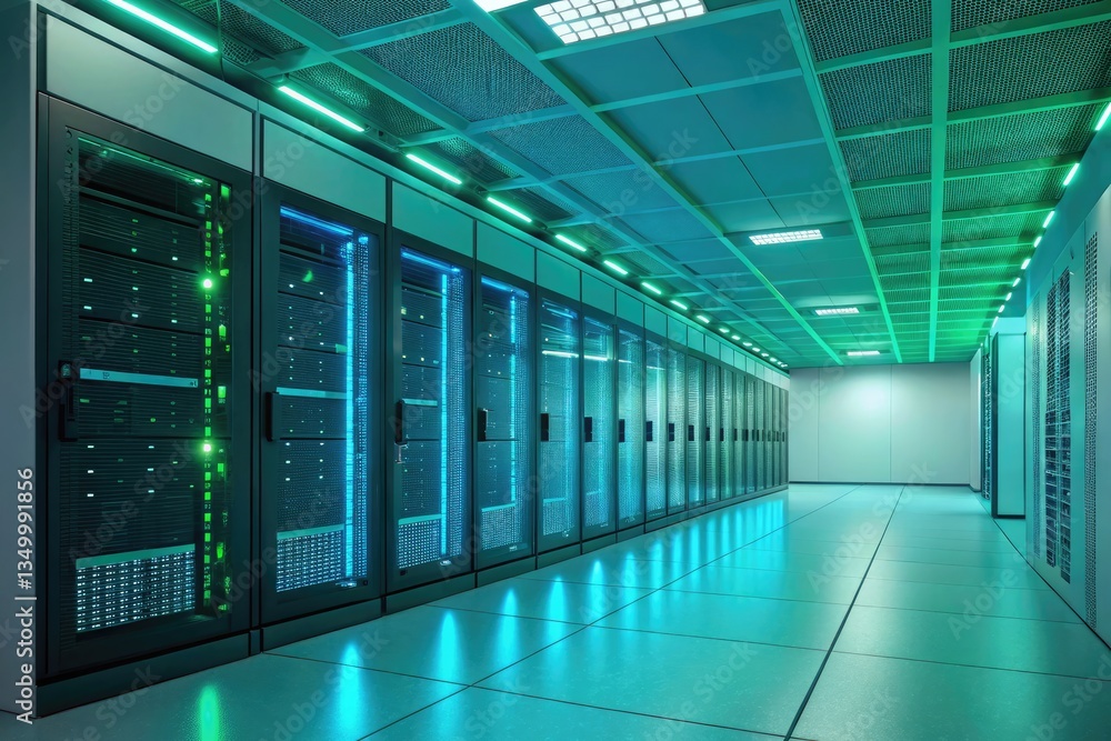 High-tech Server Room Illuminated With Vibrant LED Lights Generative AI High-tech Server Room Illuminated With Vibrant LED Lights Generative AI