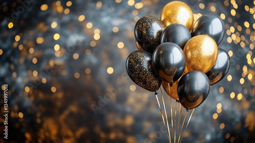 Celebration Decorations With Black and Gold Balloons for Festive Occasions in...
