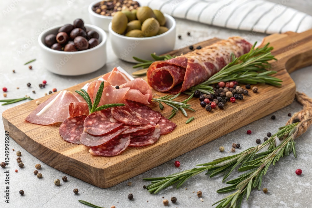 Delicious Charcuterie Board With Olives and Herbs on Display Generative AI Delicious Charcuterie Board With Olives and Herbs on Display Generative AI