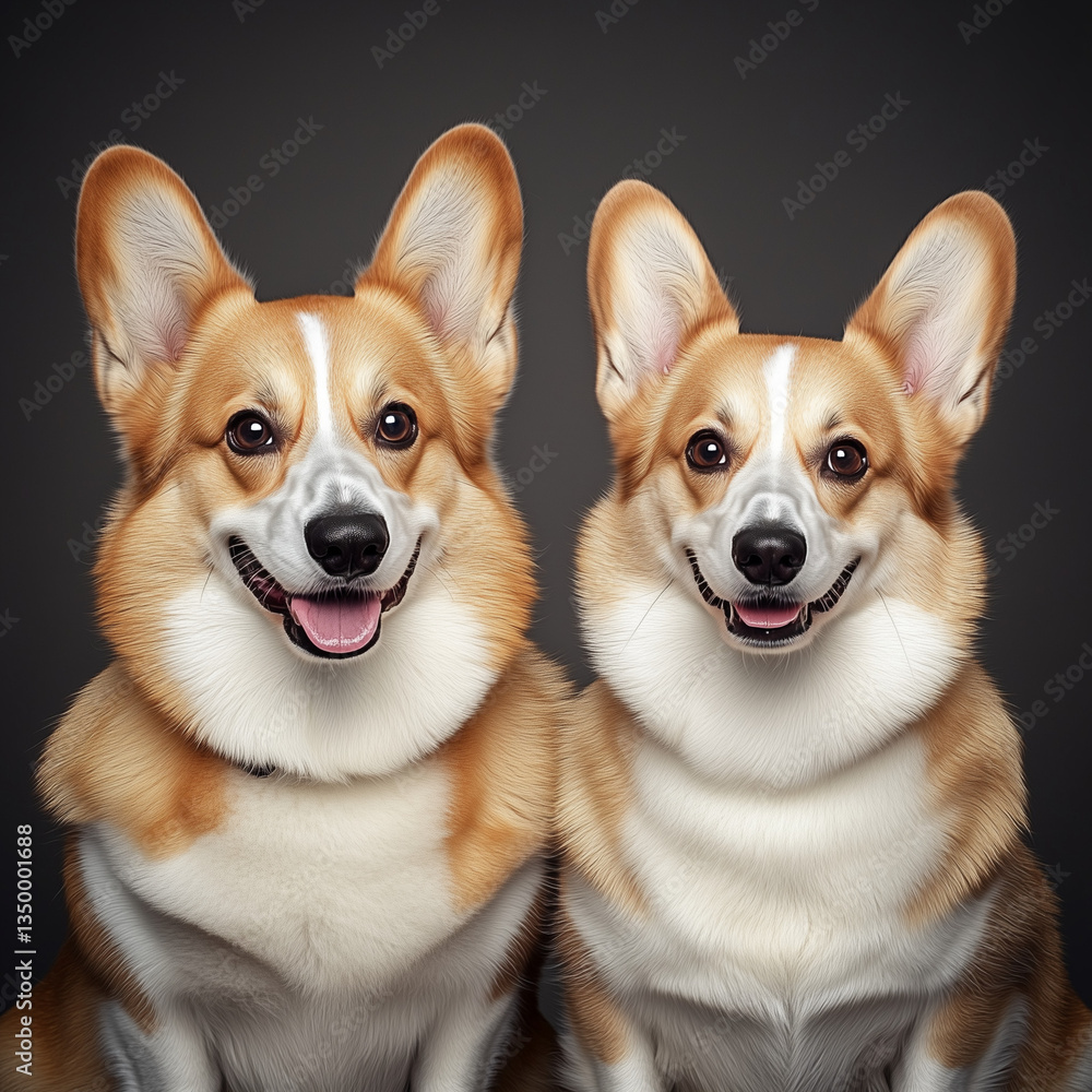 Welsh Corgis posing in a professional studio portrait
Welsh Corgis posing in a professional studio portrait