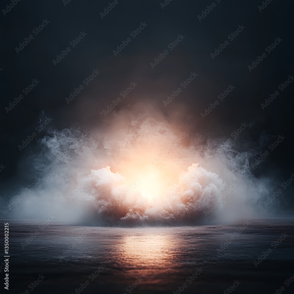 Obraz premium Dark Fog with Glowing Light, and Reflective Surface.