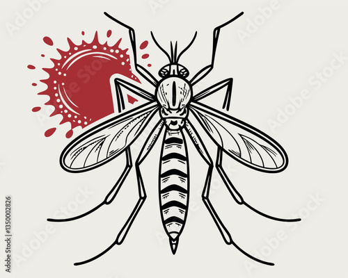 Mosquito drawing with blood splatter, representing disease, danger, and insect bites.