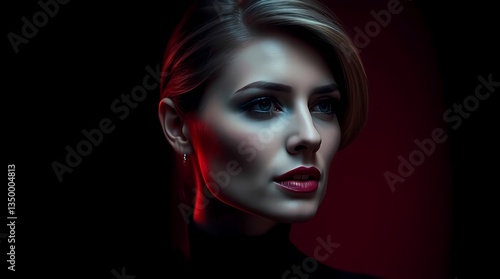 Wallpaper Mural Sophisticated Glance: A portrait of a striking woman with alluring makeup, bathed in dramatic lighting, exudes confidence and poise. Torontodigital.ca