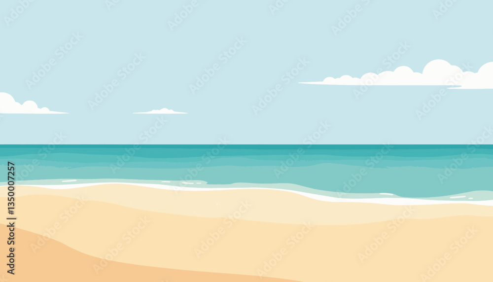 Serene beach landscape with calm sea and soft clouds Serene beach landscape with calm sea and soft clouds