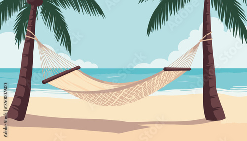 Relaxing hammock between palm trees on a tropical beach  