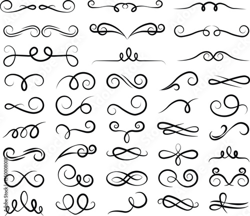 Swirl ornament icon in line set. curls, divider and filigree ornaments isolated on transparent background