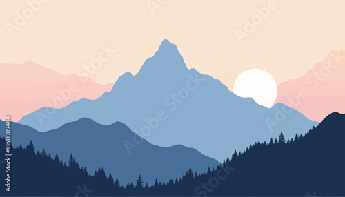 Mountains at Sunset in Soft Color Palette  