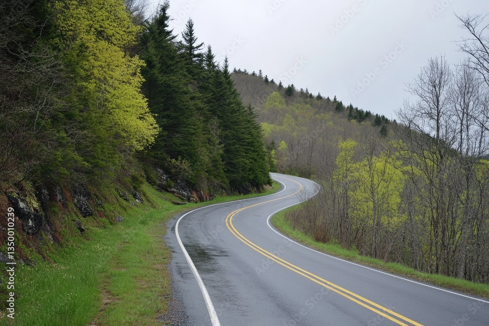 Fototapeta premium Scenic View of Blue Ridge Parkway: Majestic Mountain Chain in North Carolina and Virginia Surrounded by Lush Forest Beauty