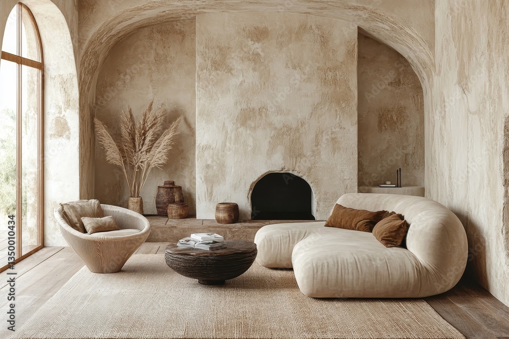 Fototapeta premium cozy living room interior with neutral tones and modern furniture