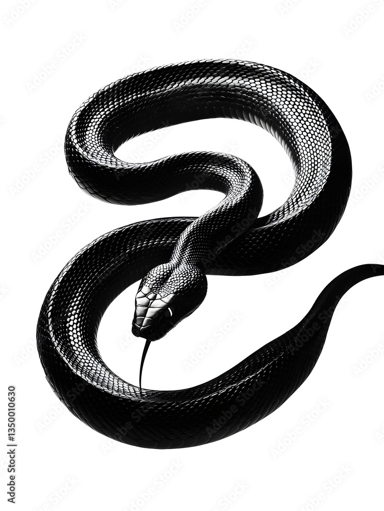 Obraz premium Venomous Black Snake in Urban Wildlife: A Captivating Glimpse of Reptilian Biodiversity and Nature Photography