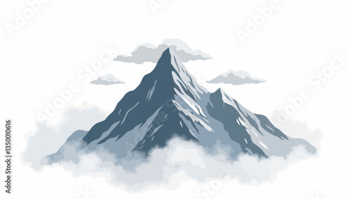 Mountain peak in clouds on a white background  