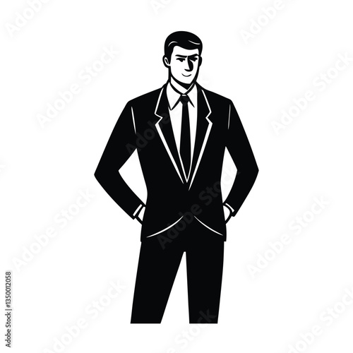 Confident Man in Black Suit, Professional Business Attire