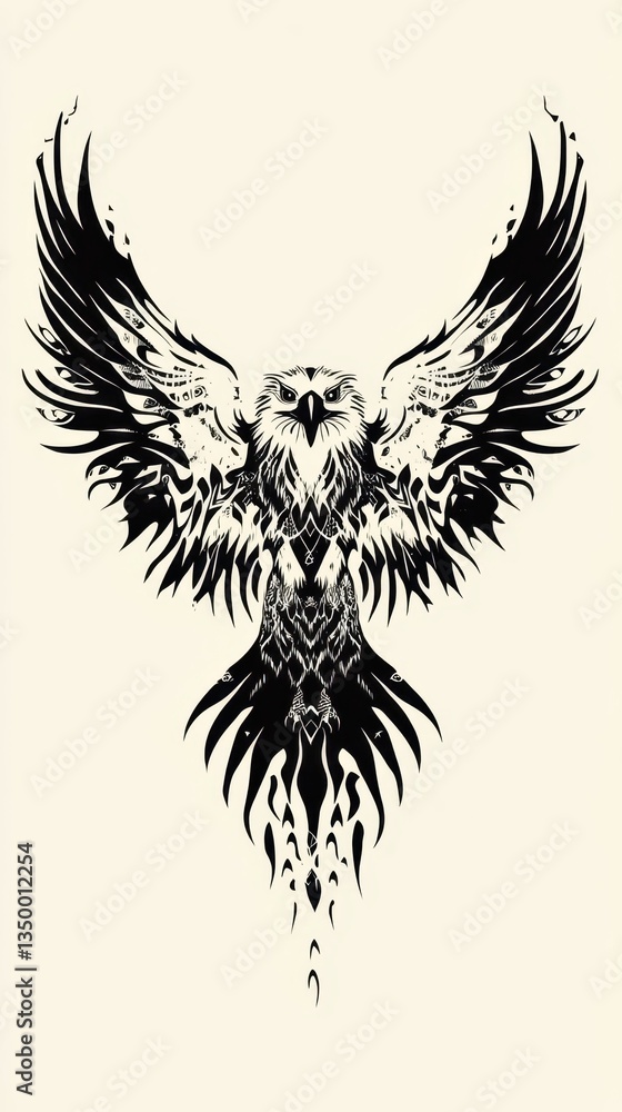 Fototapeta premium A stylized black and white image of an eagle with open wings