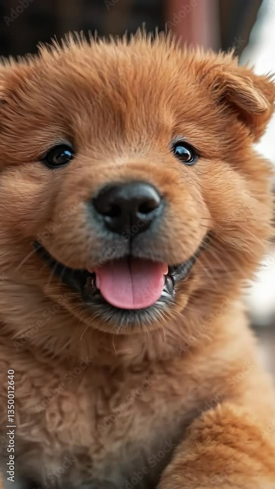 Cute brown puppy with fluffy fur smiling happily outdoors in a sunny environment Cute brown puppy with fluffy fur smiling happily outdoors in a sunny environment