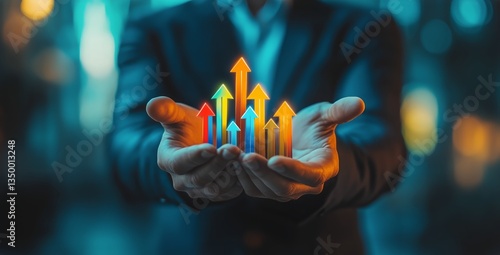 Hands Holding Colorful Arrows Symbolizing Growth and Progress in a Profession...