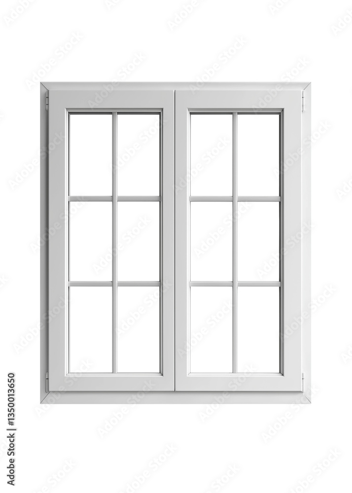 Obraz premium White double-paned window frames with two glass panes, on Png Format and Transparent Background