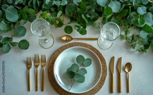 Elegant Dining Table Setting With Nature-Inspired Decor in Soft Lighting