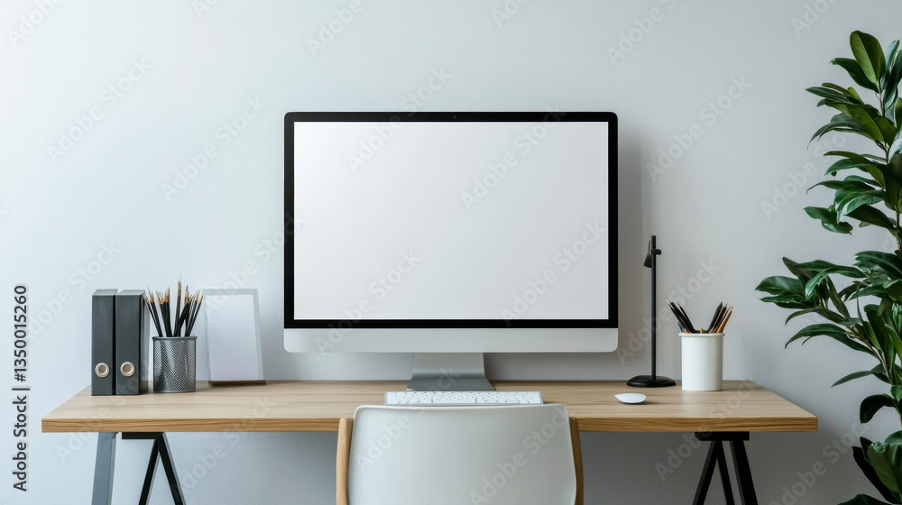Desk, monitor, chairs and blank picture frame isolated on transparent background. Vector realistic set of modern furniture, table, chair and computer screen for workplace in office or home Desk, monitor, chairs and blank picture frame isolated on transparent background. Vector realistic set of modern furniture, table, chair and computer screen for workplace in office or home