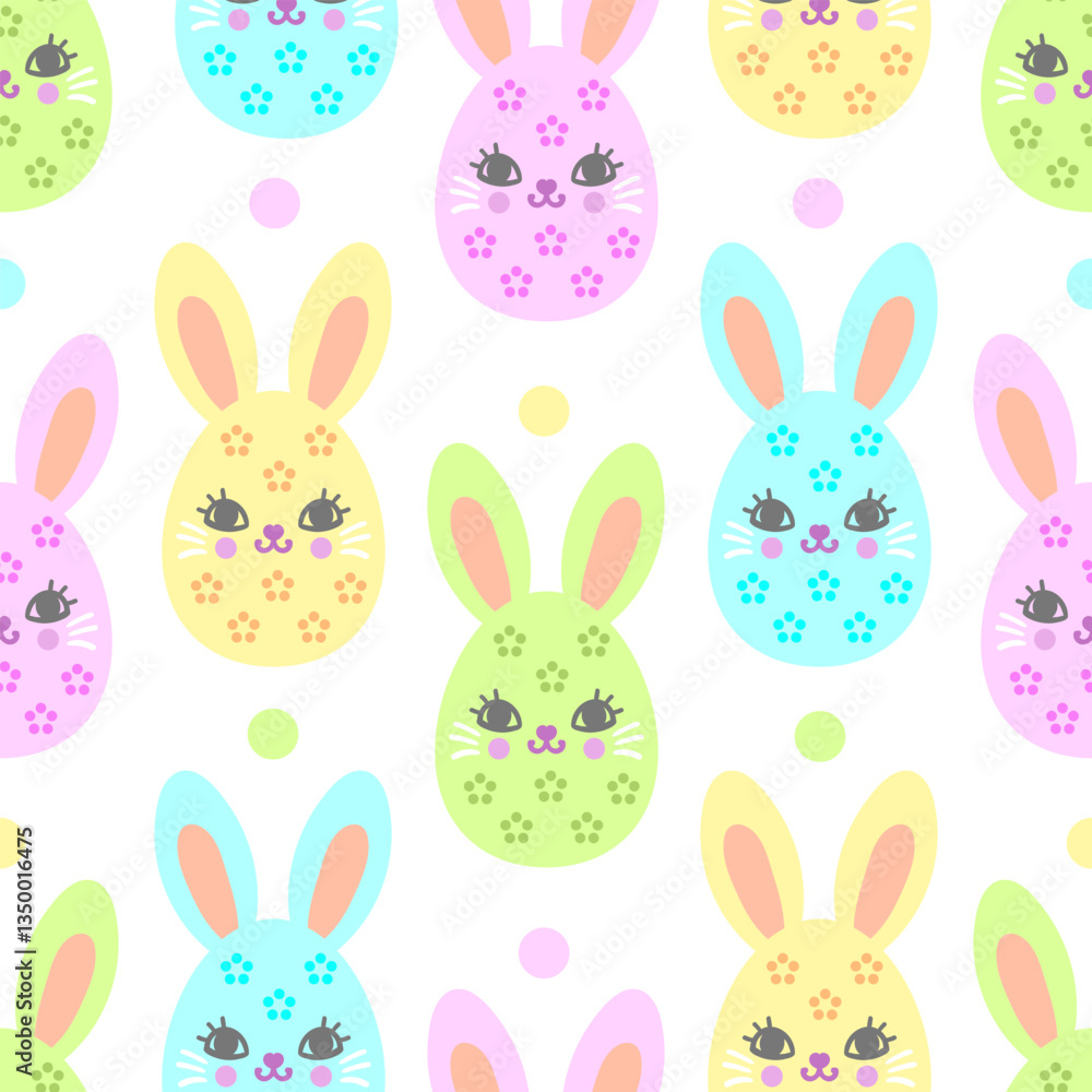 Easter seamless pattern with colorful bunnies and eggs. Flat design. For children's fabric design, wallpaper, backgrounds, wrapping paper, cards, etc. Vector Easter seamless pattern with colorful bunnies and eggs. Flat design. For children's fabric design, wallpaper, backgrounds, wrapping paper, cards, etc. Vector