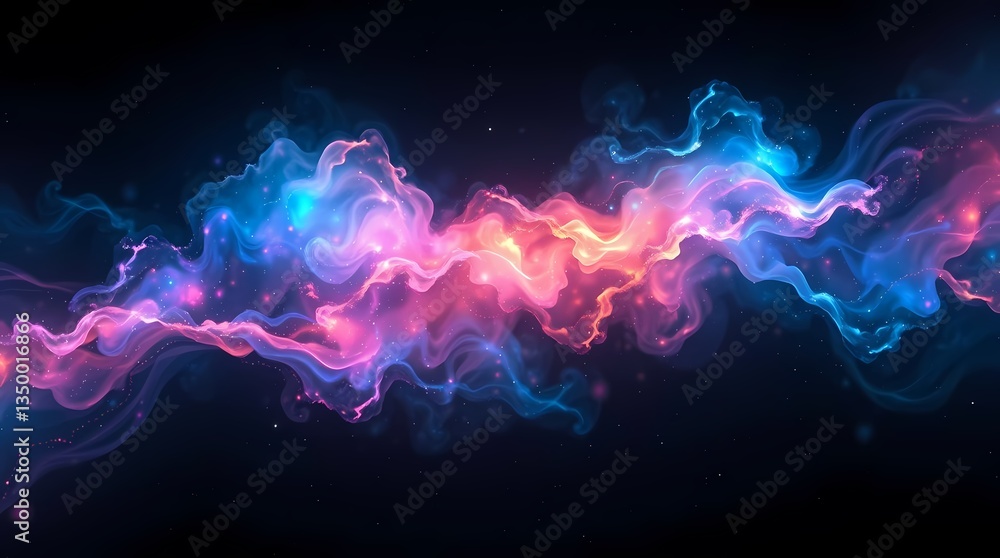 Fototapeta premium Cosmic Dance of Colors: A mesmerizing display of vibrant, swirling colors, reminiscent of a nebula or celestial event, unfurls against a dark, mysterious backdrop. 