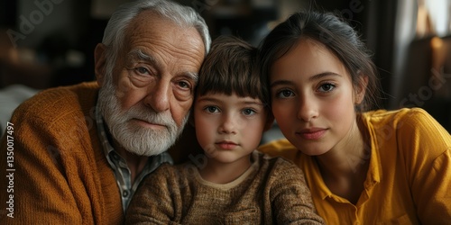 Family bonds captured in a warm embrace showcasing love across generations in a cozy indoor setting
