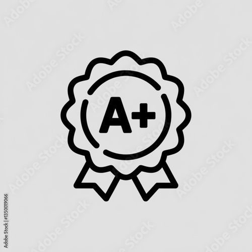 A plus rating badge icon with ribbon in modern outline style for educational excellence, grade recognition, or quality reward

