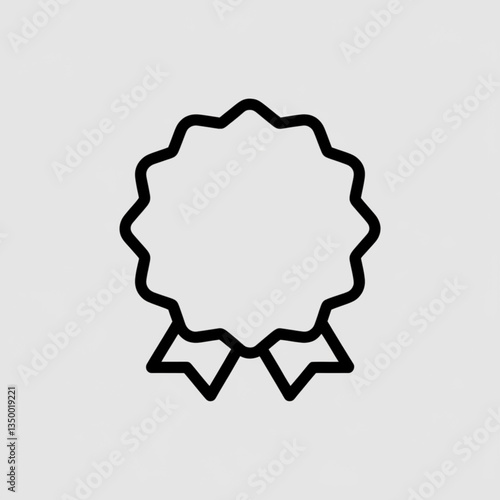 Black line medal badge icon with ribbon tails for recognition, honor award, or certification concept in minimal style
