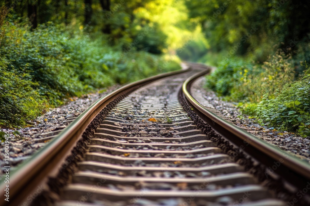 Winding railway tracks through a lush forest Winding railway tracks through a lush forest